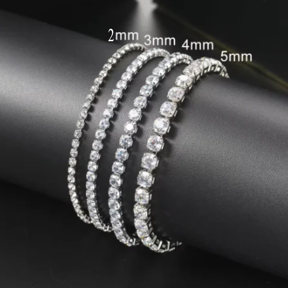 ร สี 2/4 มม.เพทายสร้อยข้อมือเทนนิสสําหรับผู้หญิงผู้ชายพราวคริสตัลมือโซ่ของขวัญแต่งงานพังก์แฟชั่นเครื่องประดับ