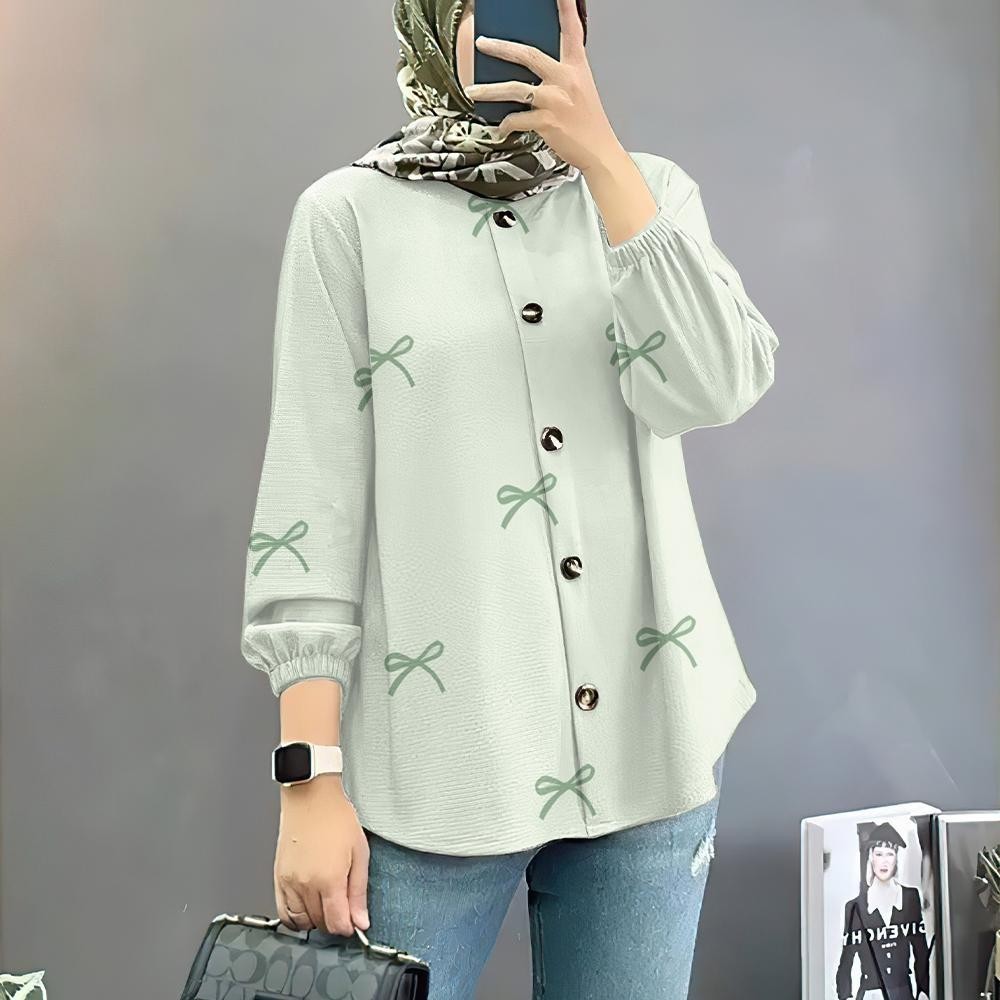เสื้อ Labuh Muslimah Baju เสื้อเกาหลี Muslimah สไตล์ Baju Sweet Bow O-คอผู้หญิงเสื้อ