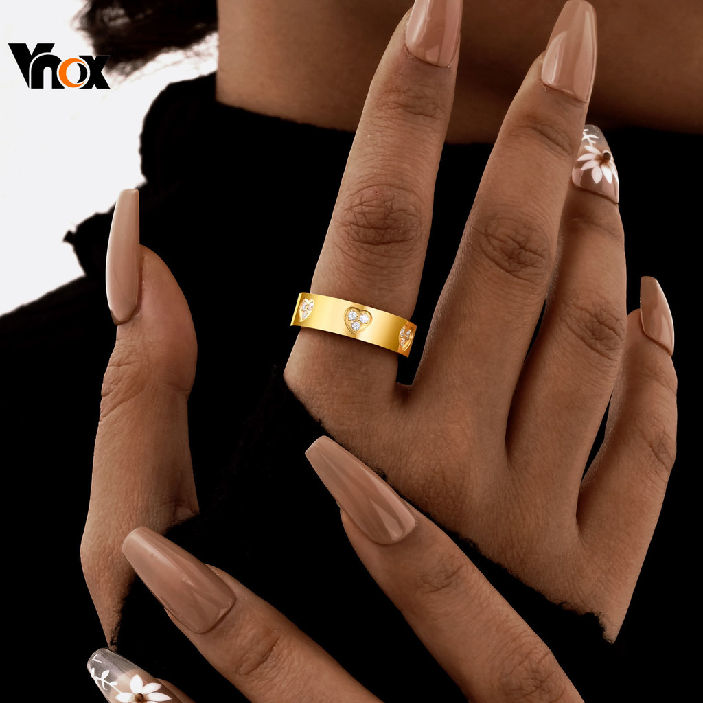 Vnox Zircon หัวใจ Stackable แหวนผู้หญิงรักวาเลนไทน์ Statement Chunky Signet แหวนไม่แพ้แหวนนิ้วมือเครื่องประดับ