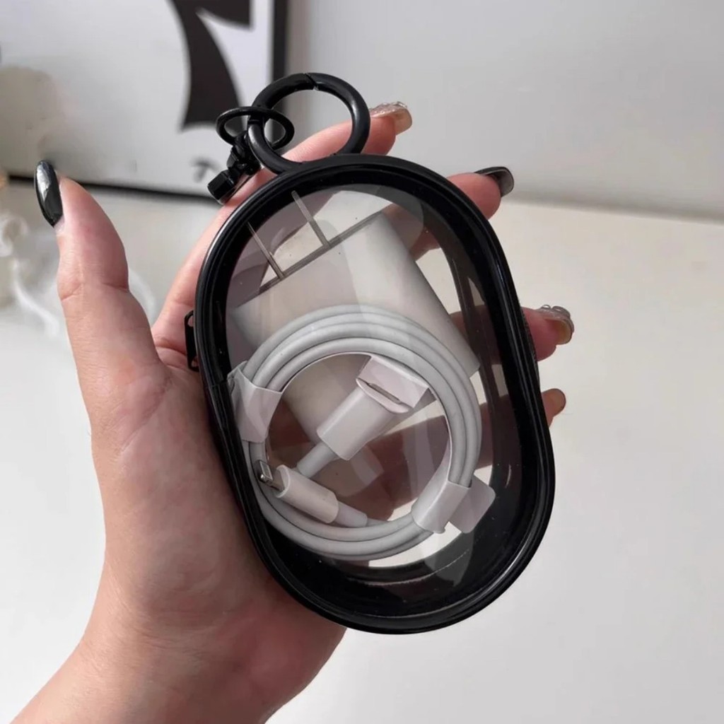 กระเป๋าเก็บสายเคเบิลข้อมูลแบบพกพาพร้อมขาตั้งสายใส Organiser Mini Travel Cable-Winder แต่งหน้าลิปสติกกระเป๋าเก็บ
