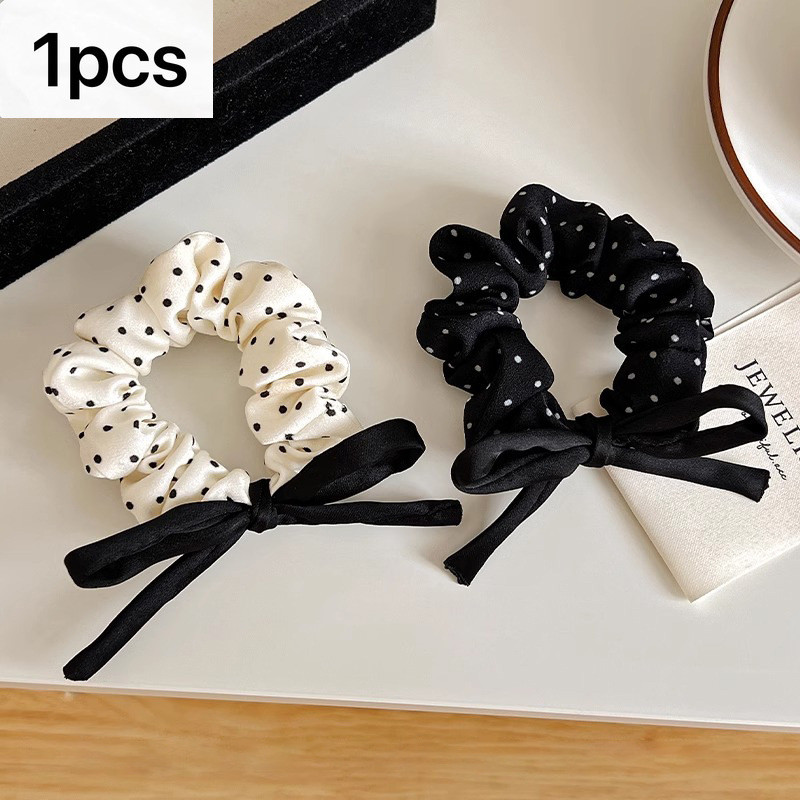 สไตล์ใหม่อารมณ์ All-Match Polka Dot Bow ลําไส้ขนาดเล็กแหวนผมผ้าความยืดหยุ่นสูง Po
