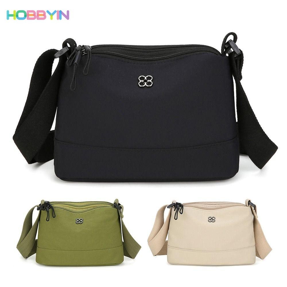 HOBBYIN กระเป๋าสะพายไนลอนนุ่มสีทึบ หลายช่อง สไตล์ลําลอง สําหรับผู้หญิง