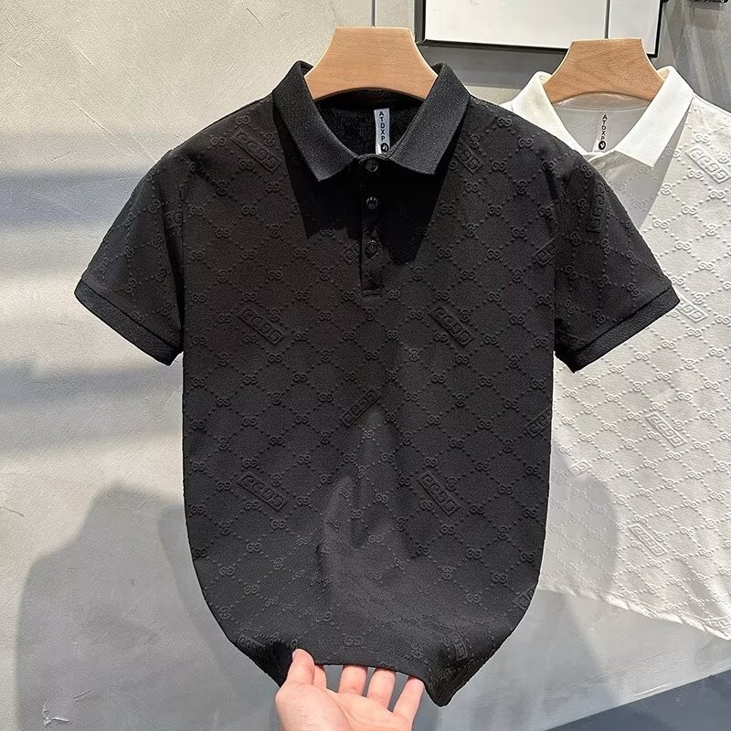 ผ้าแจ็คการ์ด เสื้อโปโลลําลองสบายและระบายอากาศวัยรุ่นปกเสื้อยืดแขนสั้น ราคา ถูกที่สุด ดีลบีเคเค