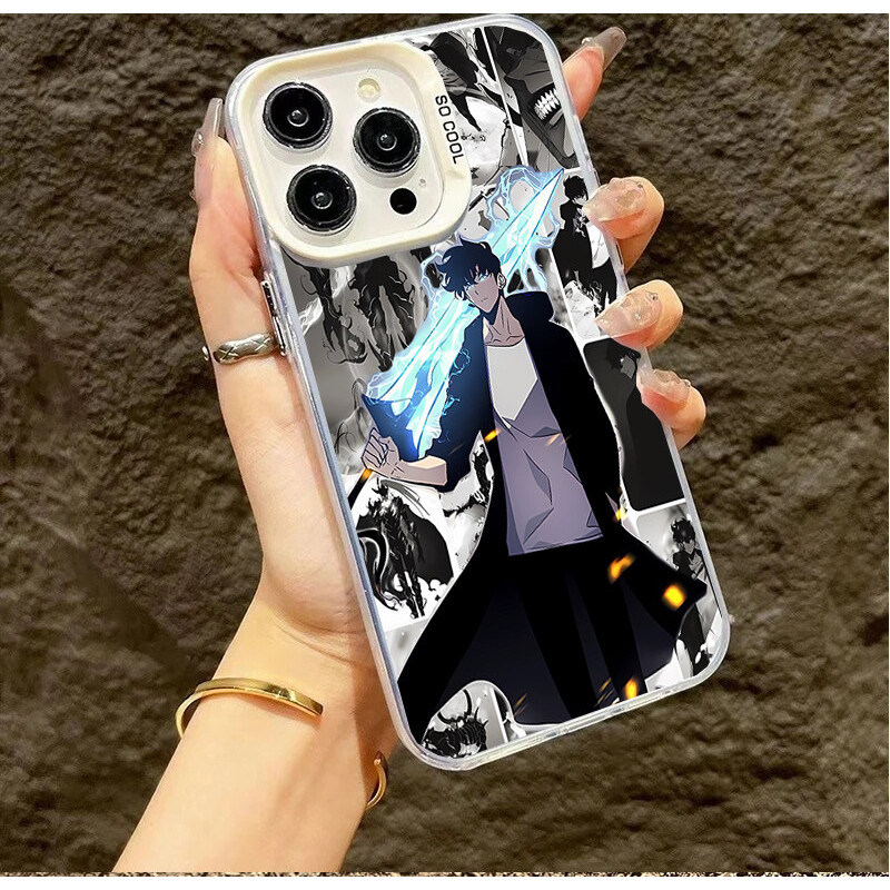 Solo Leveling เคสโทรศัพท์สําหรับ Iphone 16 Pro Max 11 12 13 14 15 Pro Max 14 15 Plus 11Pro 12 Pro ปลอกชุบฮาร์ดอะนิเมะการ์ตูนรูปแบบตัวอักษร PC Cover - รูปที่ 5