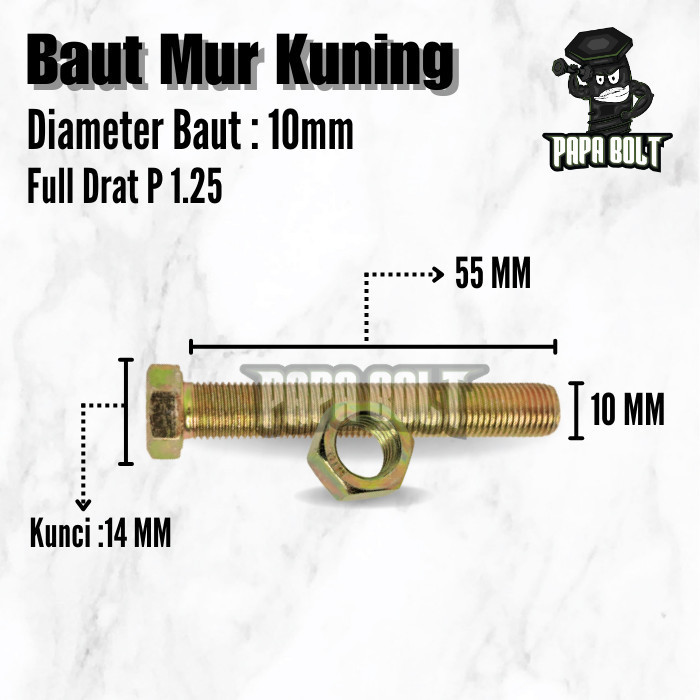 BMK Hex สีเหลืองหกเหลี่ยม Nut Bolt M10x55 / 10x55 10 มม. กุญแจ 14