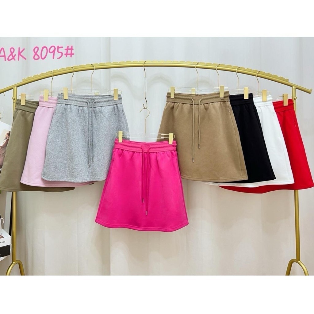 A&K#8095 กระโปรงวอมสั้นสีพื้น ผ้าวอมหนานุ่ม ซับในกางเกง