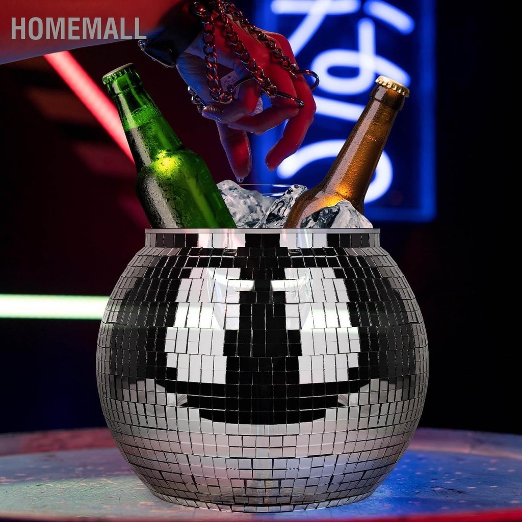 HomeMall Disco Ball ถังน้ำแข็งพลาสติกขนาดใหญ่ความจุ Party เครื่องดื่มถังสำหรับเบียร์ค็อกเทลไวน์ Silver
