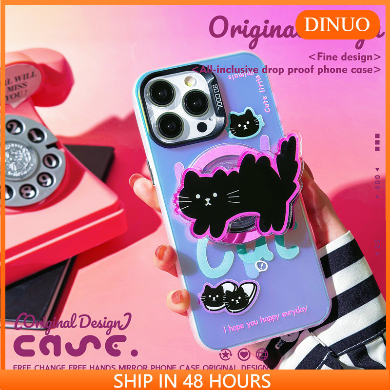 เคสโทรศัพท์มือถือ ผิวด้าน แม่เหล็ก ลายแมวดํา สําหรับ Iphone 15 14promax 13 12 11 XR XS X XSMAX 7 8PLUS DINUO