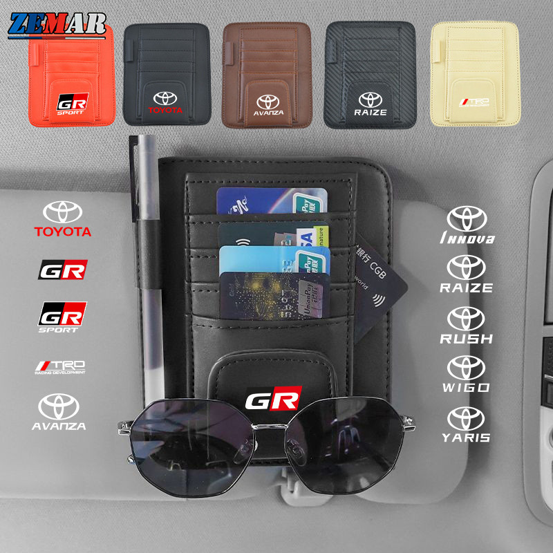 กระเป๋าหนัง ใส่ปากกา บัตรบังแดดรถยนต์ พร้อมโลโก้รถยนต์ สําหรับ Toyota GR Sport TRD Avanza Innova Raize Rush Wigo