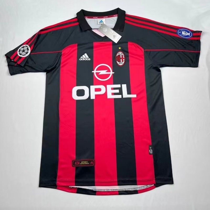 2000-01 AC Milan Home Vintage Jersey S-XXL Mens Short Sleeve Jersey Quick Dry Sports Soccer Top AAA