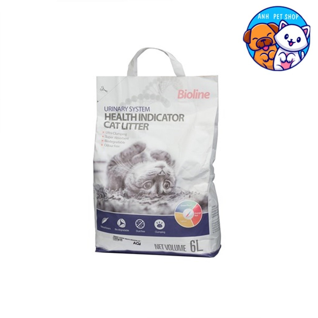ทรายแมว Bioline cat litter ทรายเต้าหู้ ตรวจสุขภาพแมวทางปัสสาวะ ขนาด 6 ลิตร/2.5Kg.