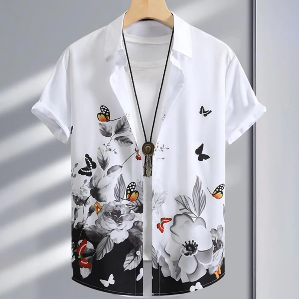 ใหม่ เสื้อเชิ้ตฮาวาย แขนสั้น ทรงหลวม พิมพ์ลายผีเสื้อ ดอกไม้ 3 มิติ คุณภาพสูง เหมาะกับเดินชายหาด ปาร์ตี้ สําหรับผู้ชาย