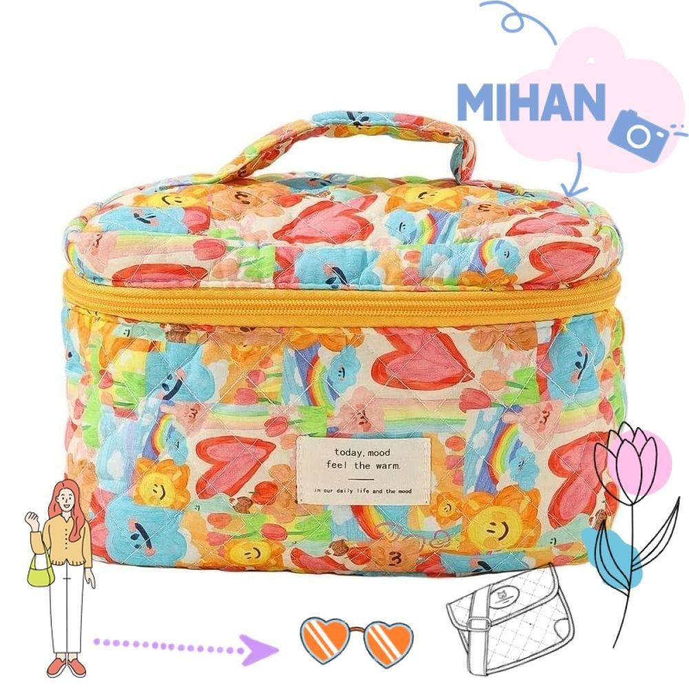 Mh กระเป๋าเครื่องสําอาง ผ้าฝ้าย ลายจุด กราฟฟิตี้ ดอกไม้ น่ารัก ขนาดใหญ่ สําหรับผู้หญิง