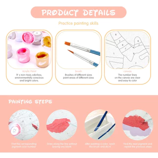 View Style พร้อมส่ง ระบายสีตามเลข เฟรมผ้าใบ ภาพวาดระบายสีตามตัวเลข 20*20cm ภาพระบายตามตัวเลข ที่ ภาพร่าง น้ำ ตัว เซตสี