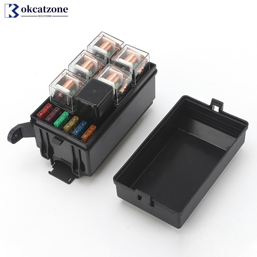 Okcatzone กล่องรีเลย์ฟิวส์ 12V 24V 6 ช่อง 6 ทาง ATC ATO พร้อมชุดรีเลย์ G5V9 6 ชิ้น สําหรับรถยนต์