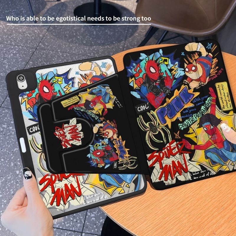 [iPad Air 5] เคส iPad gen10 Air 5 10.9 New Pro11 2020 2021 กันตก ป้องกัน ช่องใส่ปากกา ลายการ์ตูนกราฟฟิตี้ สไปเดอร์แมน หมุนได้ 360 องศา สําหรับ iPad 9th 8th 7th 10.2 5th 6th air3