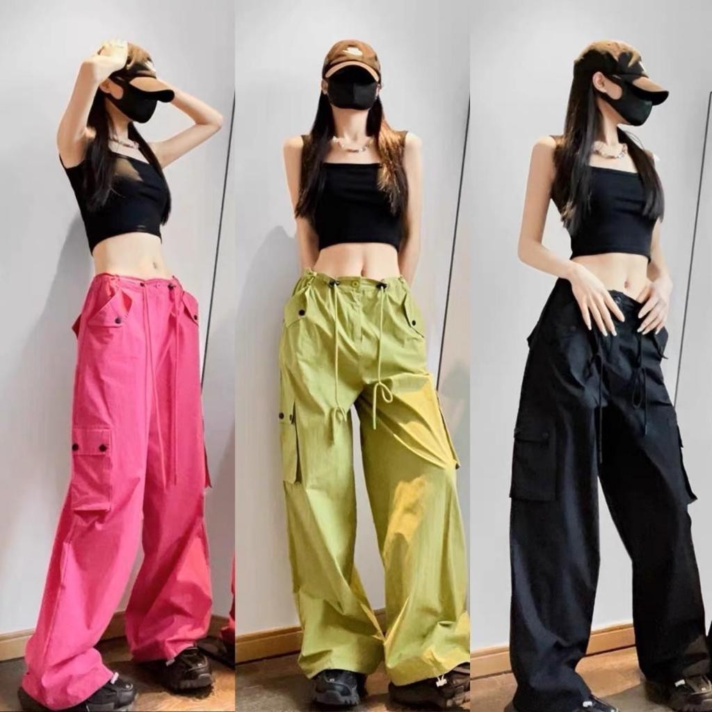 BKL พร้อมส่งในไทย 7881 กางเกงคาร์โก้ ป้ายA  มีเชือกรูดข้อเท้า เชือกรูดเอวได้ ผ้าคอตตอนผสม มีปลางทาง