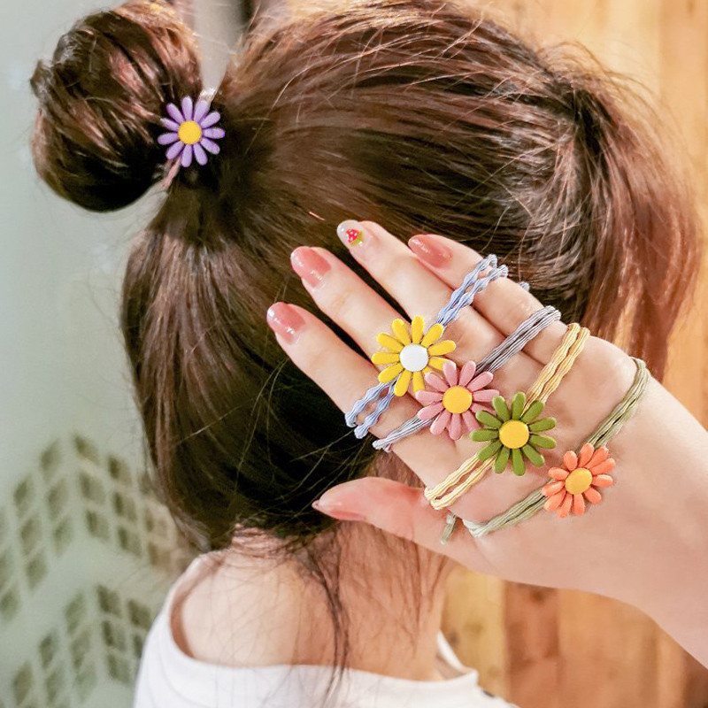 Influencer สไตล ์ ใหม ่ Daisy แหวนผมหวานสีลูกกวาดดอกทานตะวันเชือกผมน ่ ารักสดถัก Tie หนังศีรษะยาง Band Headdress