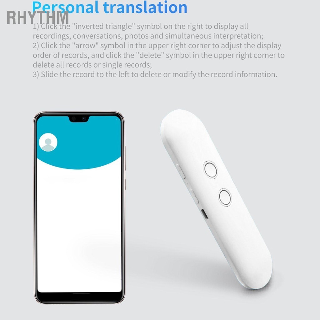 Rhythm อุปกรณ์แปลภาษา 96 ภาษาแบบเรียลไทม์การแปล 2 ทางเครื่องแปลเสียงอัจฉริยะแบบพกพา
