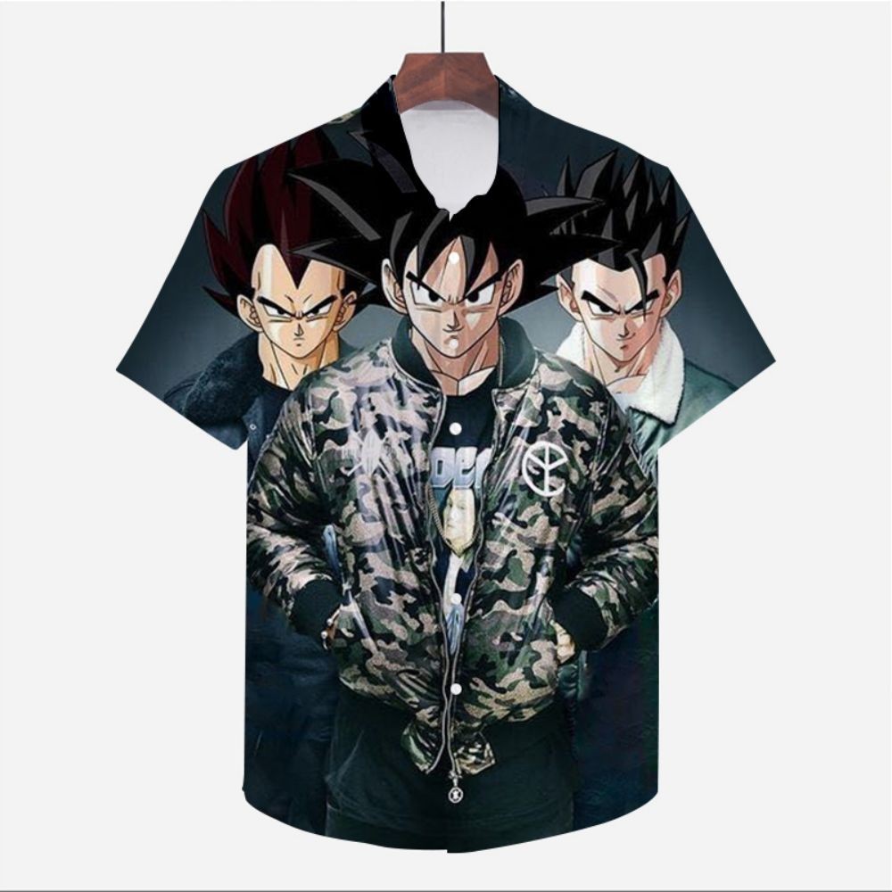 เสื้อเชิ้ตแขนสั้น พิมพ์ลายการ์ตูน Dragon Ball Z Goku Super Saiya คุณภาพสูง แฟชั่นฤดูร้อน สําหรับผู้ชาย ไซซ์ 5XL