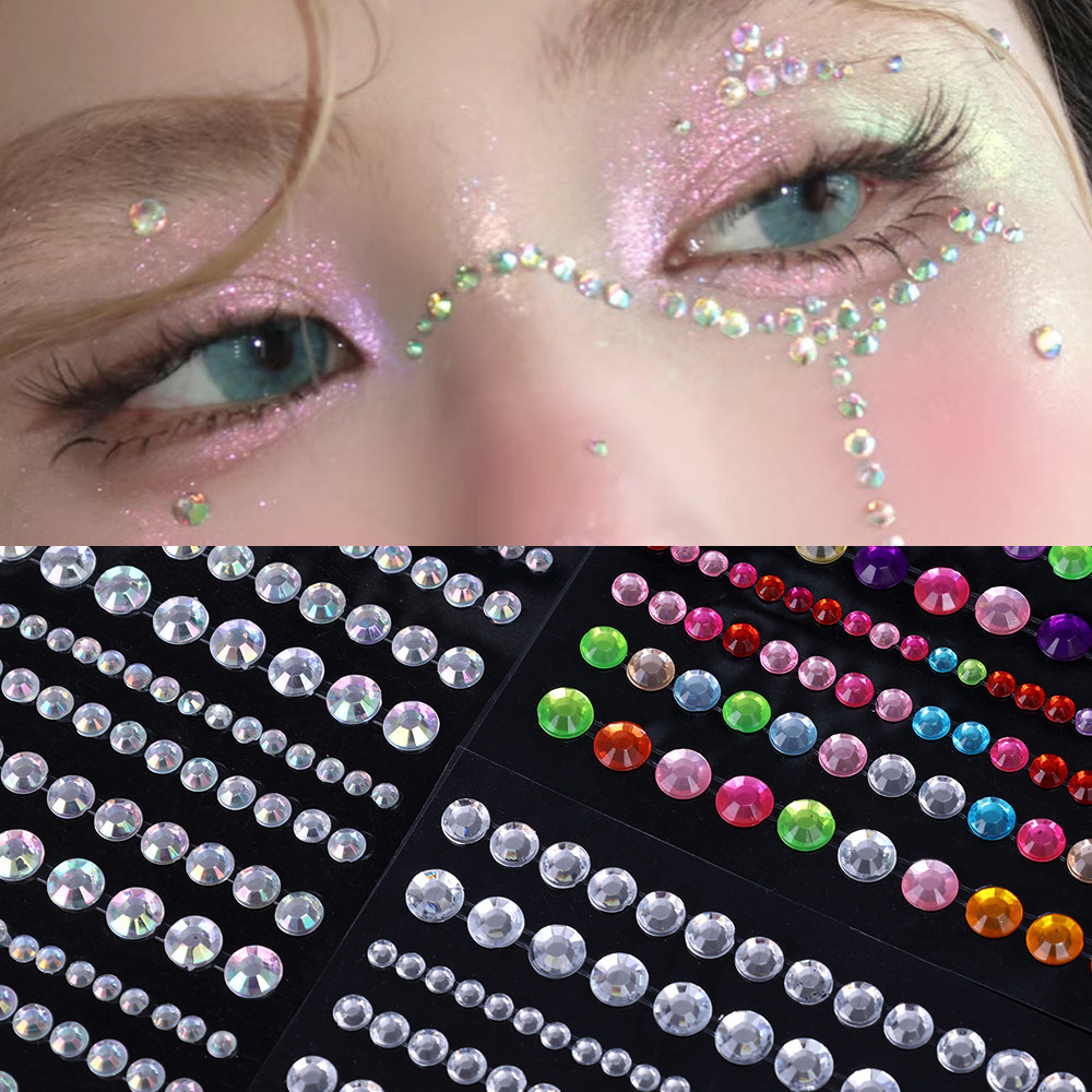 สติกเกอร์เพชร พลอยเทียม 3D กันน้ํา มีกาวในตัว สําหรับตกแต่งใบหน้า เทศกาลดนตรี