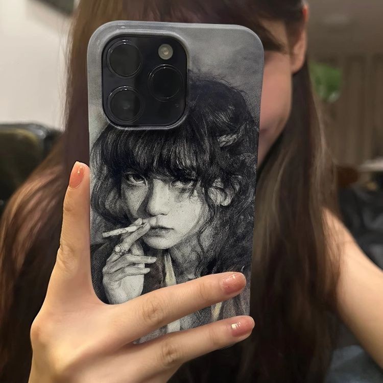 เคสโทรศัพท์มือถือแบบแข็ง กันกระแทก ลายสเก็ตช์ภาพสาวหวาน สําหรับ iPhone 11PROMAX 15 14 ProMax 13 12 ProMax 7 Plus 11 XR 8 Plus 11 Pro Max