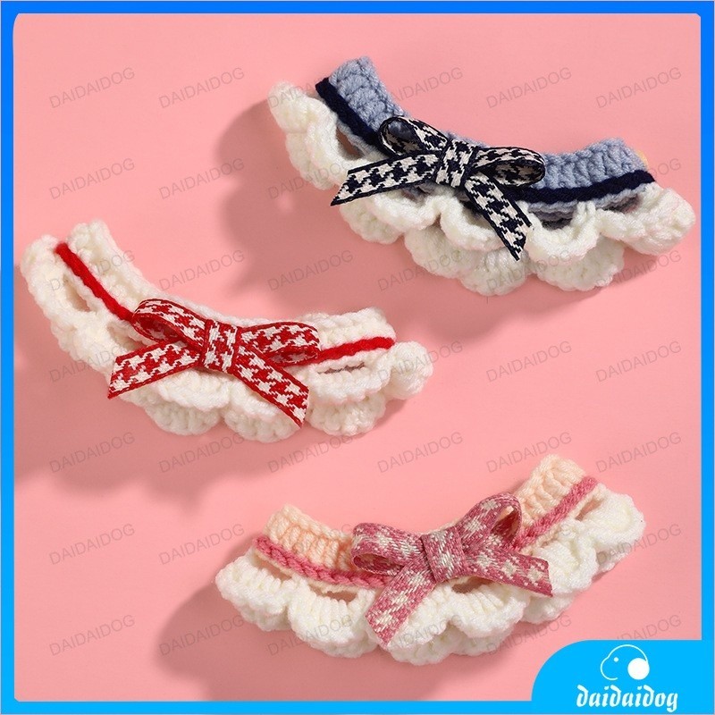 ปลอกคอ ผ้าถัก ประดับโบว์น่ารัก สามารถปรับได้ อุปกรณ์เสริม สําหรับสัตว์เลี้ยง สุนัข แมว