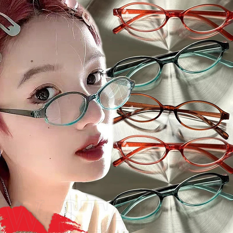 แว่นตาอ่านหนังสือ กรอบวงรี ป้องกันแสงสีฟ้า สไตล์ญี่ปุ่นย้อนยุค เรียบง่าย น้ําหนักเบา ยืดหยุ่น สําหรับเด็กผู้หญิง Y2K