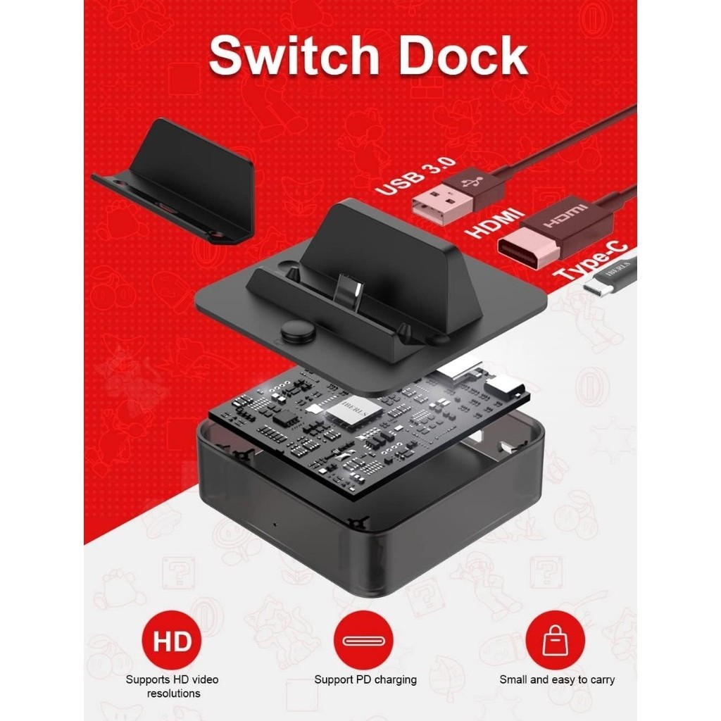 Suprcl 3 in 1 แท่นชาร์จ USB C เข้าได้กับ Nintendo Switch TV Dock OLED USB C เป็น HDMI HD 4K 1080P USB C 15V และ USB 3.0 พอร์ตขาตั้ง