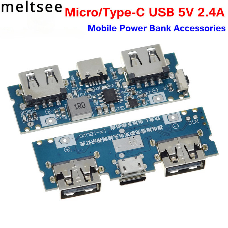 บอร์ดโมดูลพาวเวอร์แบงค์ ชาร์จแบตเตอรี่ลิเธียม Led USB 5V 2.4A Micro Type-C USB 18650