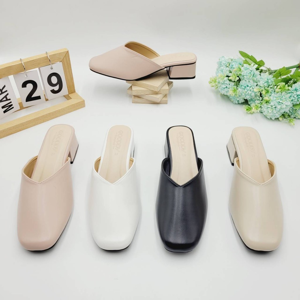 รองเท้าเปิดส้น หนัง PU ส้นสูง 1.5 นิ้ว รุ่น TY4515