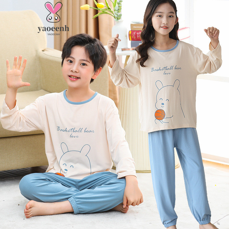 【YAOEENH】ชุดนอน กางเกงขายาว ลายการ์ตูน สองชิ้น แฟชั่นฤดูร้อน สําหรับเด็กผู้ชาย และผู้หญิง ขนาดกลาง 100-180 ซม.