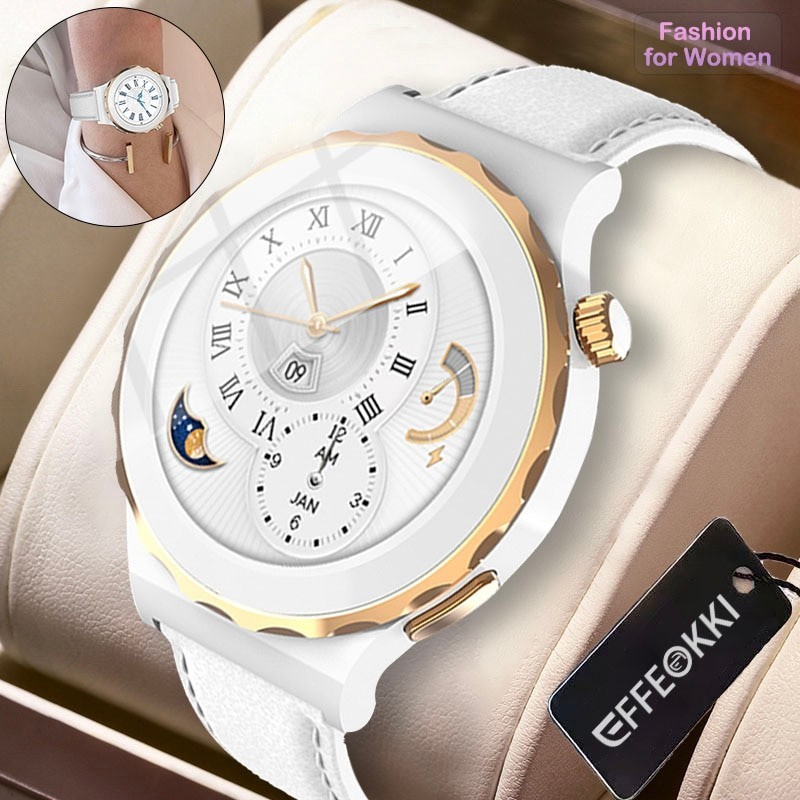 Effeokki ของแท้ นาฬิกาข้อมือสมาร์ทวอทช์ เชื่อมต่อบลูทูธ วัดออกซิเจนในเลือด แฟชั่นสําหรับผู้หญิง Apple Huawei