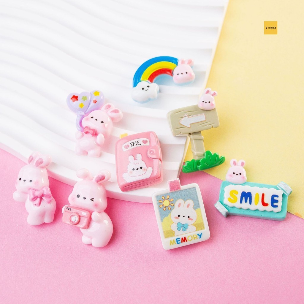 [3 #] การ์ตูนกระต่ายน่ารัก เรซิ่น เครื่องประดับ อุปกรณ์เสริม diy ครีมกาว กล่องเก็บกิ๊บ เคสโทรศัพท์ ถ้วยน้ํา แผ่นแปะ ZQ