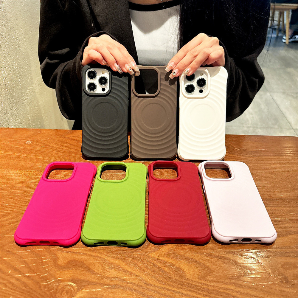 Ins สีทึบ Ripple แม่เหล็กชาร์จไร้สายเคสโทรศัพท์สําหรับ IPhone 15 กรณี IPhone 11 14 16 Pro Max 15 Pro Max กรณี 13 12 Pro Max กรณี 15 PLUS ซิลิโคนเหลวนุ่ม