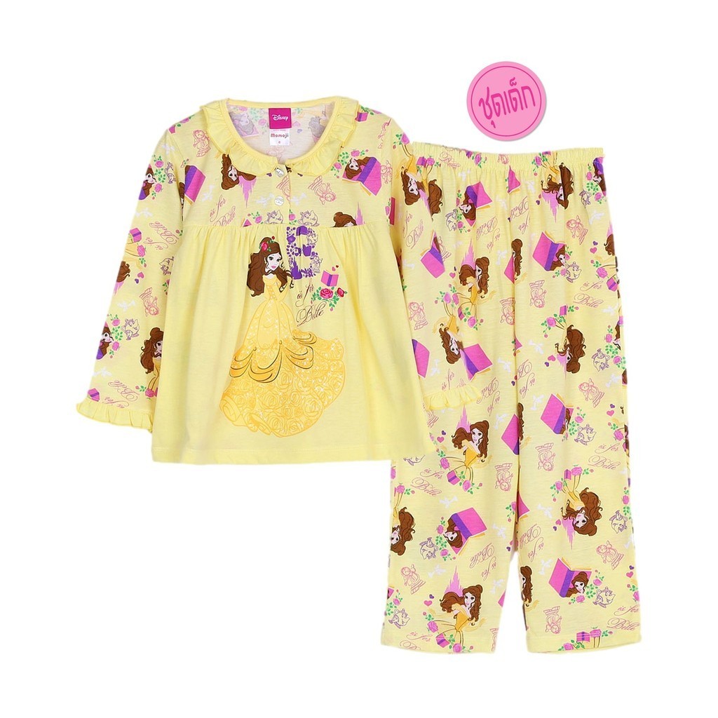 Josilins ชุดนอน เด็กหญิง ป้าย momoji ลิขสิทธิ์ ดิสนีย์ Disney Princess ลาย เจ้าหญิง เสื้อแขนยาว คอระบาย ขายาว ผ้ายืด