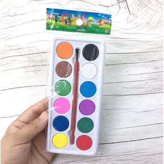 สีน้ำก้อน 12สี/6สี + พู่กัน อุปกรณ์ศิลปะ S0245 ราคาพิเศษ ถาดพลาสติก