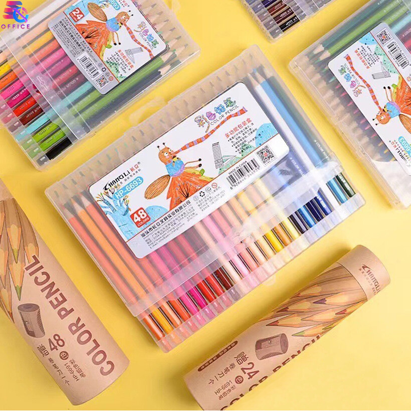 สีไม้ 12 สี , 24 สี สีไม้พร้อมเหลา บรรจุในกล่องใสตั้งได้ ดินสอสี แบบแท่งยาว สีไม้ ระบายสี อุปกรณ์ระบายสี พร้อมส่ง