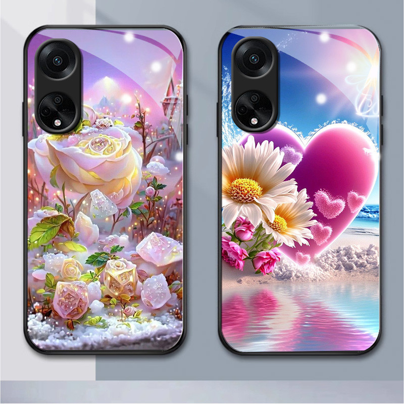 เคสโทรศัพท์มือถือแบบแก้ว ลายดอกไม้ สําหรับ oppo a98 a15 a35 a16 a17 a3 a31 a74 a77 a78 a91 a92 a9 a5 a79 a95 a96 a1 a38 a58 a7x a1pro a12s a9x a15s a16k a16e a33 (HB1-1296)