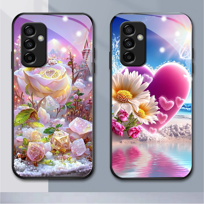 เคสโทรศัพท์มือถือแบบแก้ว ลายดอกไม้ สําหรับ Samsung A345G A01 A02 M02 A03 A04 A11 M11 A135G A04S A14 