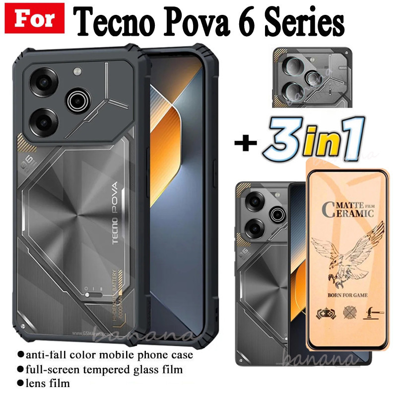 3 in 1 Tecno Pova 6 5G Pova 6 Pro 5G เคสโทรศัพท์ กันกระแทก สําหรับ Pova6 Pova6 Pro 5G ฟิล์มฝ้าเซรามิ
