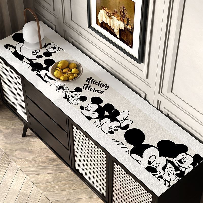 Ins สไตล์ผ้าปูโต๊ะการ์ตูน Mickey เสื่อโต๊ะรองเท้าเคาน์เตอร์รับประทานอาหารด้านข้างหนังเดสก์ท็อป Entrance TV Anti-