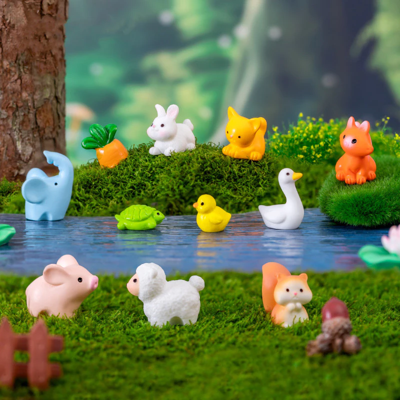 ตุ๊กตาตกแต่งสวนสัตว์น้อยกบเป็ดสีเหลืองสำหรับจัดสวนถาดไมโครแลนด์สเคป