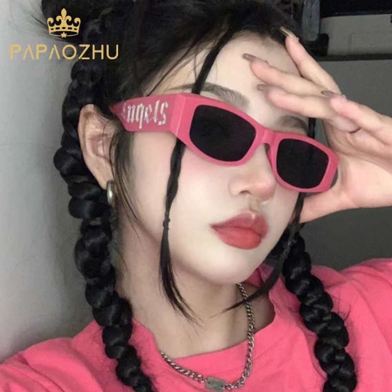 Papaozhu แว่นตากันแดด UV400 กรอบสี่เหลี่ยมผืนผ้า แบบหนา ป้องกันรังสียูวี สีชมพู สไตล์พังก์ สําหรับผู้หญิง และผู้ชาย Y2K