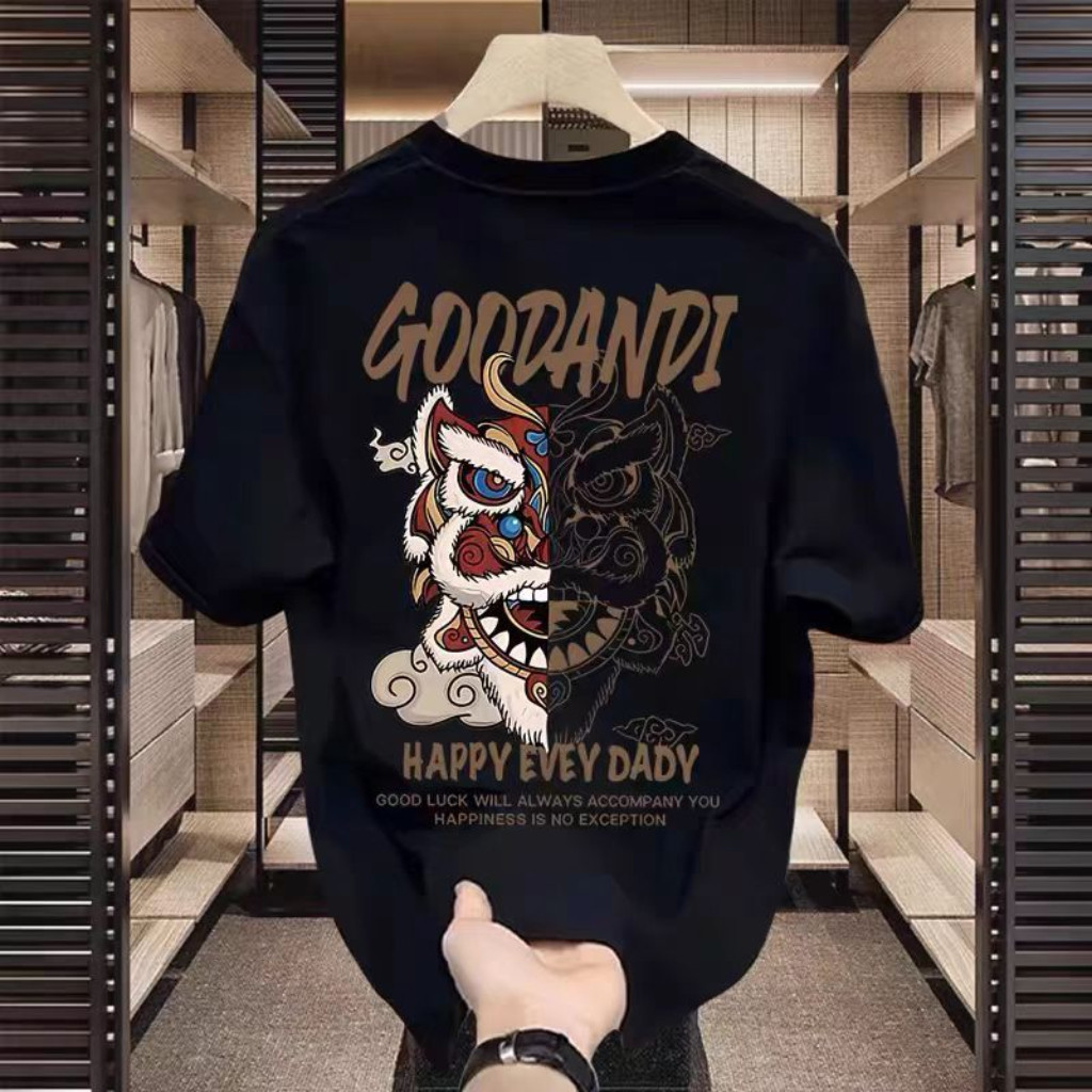 ใหม่ เสื้อยืดคอกลม แขนสั้น พิมพ์ลายสิงโต สไตล์จีน ทรงหลวม แฟชั่นฤดูร้อน สําหรับผู้ชาย 8 - รูปที่ 3