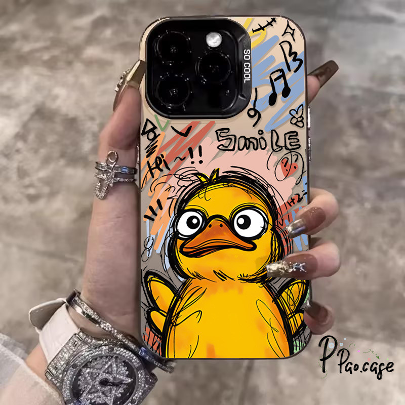 เคส IPhone XR 7Plus 15 11 14 16 13 12 Pro Max X XS Max 16 7 8 15 14 Plus SE 2020 เคสเป็ดเหลืองพ่นสีกราฟฟิตี้