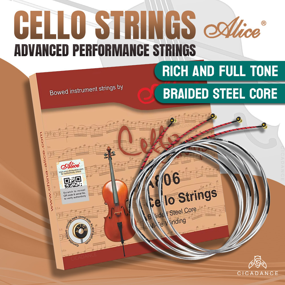 Alice สายเชลโล่ สายเชลโลมืออาชีพ ขดโลหะผสมนิกเกิล ป้องกันสนิม สายประสิทธิภาพสูงสำหรับนักเชลโล Cello String