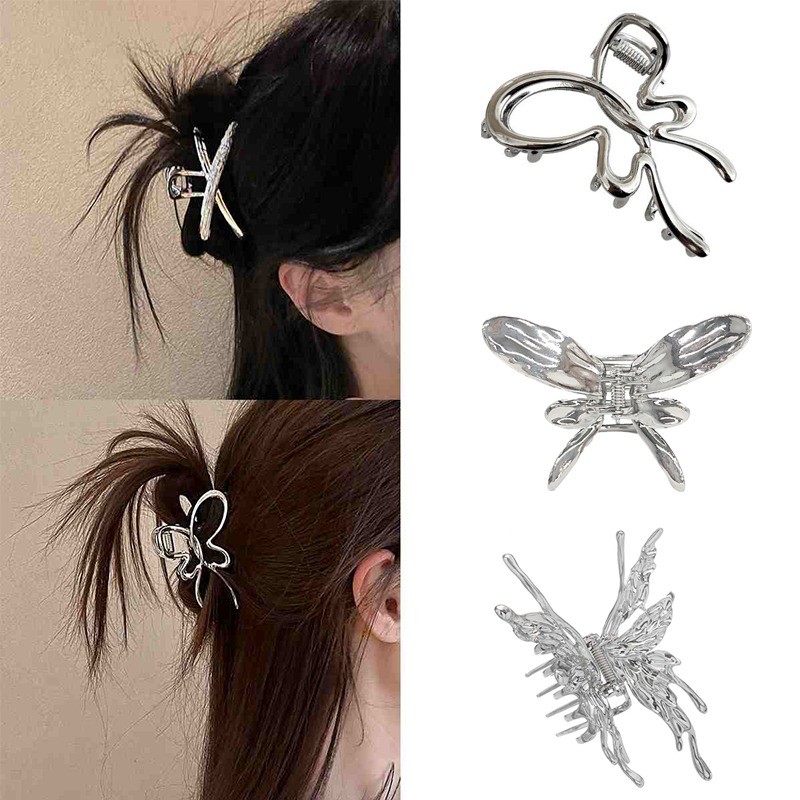 High-end ผีเสื้อไม่สม่ําเสมอโลหะคว้าคลิปผู้หญิงครึ่ง tie หางม้า Hairpin Headwear
