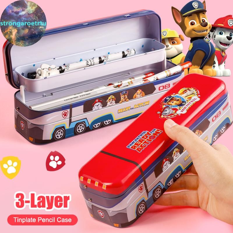 Strongaroetrtu Paw Patrol กล่องดินสอการ์ตูนอะนิเมะ 3 ชั้นกล่องดินสอ Multi-functional เครื่องเขียนกล่องเก็บอุปกรณ์การเรียนนักเรียนของขวัญ TH