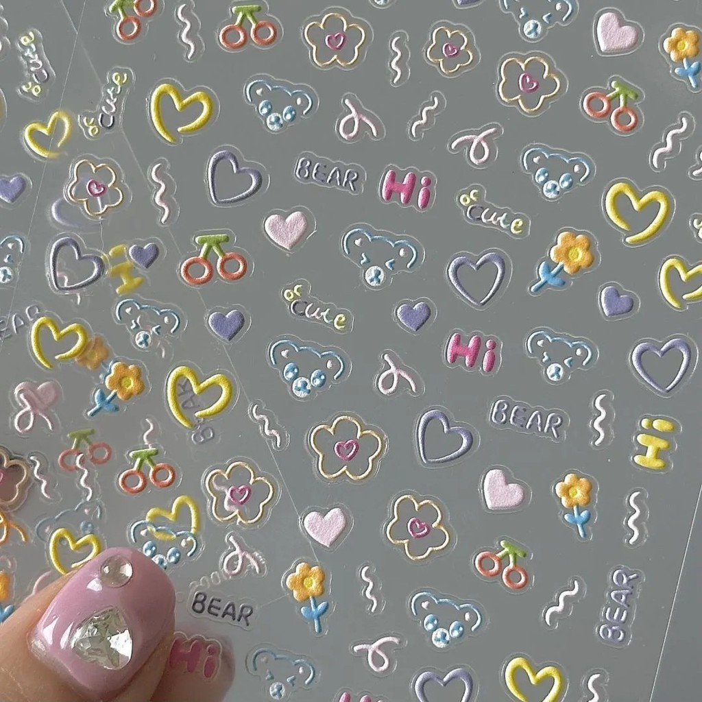 สติ๊กเกอร์ สติ๊กเกอร์ติดเล็บลายหมีการ์ตูนคู่มือเดสก์ท็อปตกแต่งมัลติฟังก์ชั่น